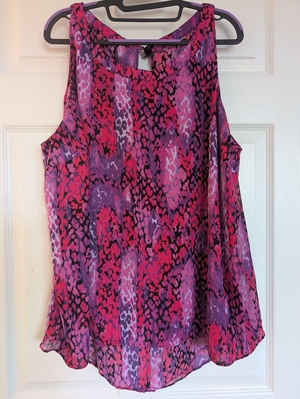 Sleeveless Pink & Purple Animal-Print Chiffon Tank Top